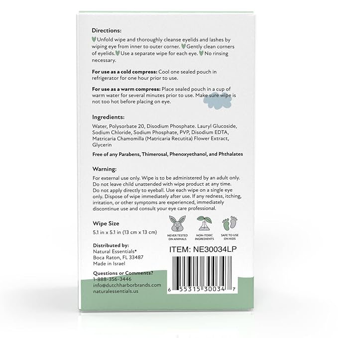 Natural Essentials Lil' Peepers Baby Eye Wipes and Eyelid Cleanser, Preservative-Free & Rinse-Free, Pediatrician Recommended Hypoallergenic Soft Eyelid Wipes for Babies, Kids & Adults, 30 Count (5pk)