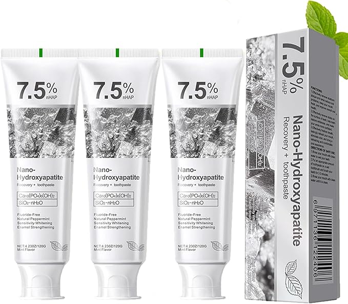 Hydroxyapatite Toothpaste, 7.5% Nano Deep Cleaning Toothpaste for Advanced Enamel Protection, Sensitive Relief Fluoride Free Effective Toothpastes, with Fresh Mint (4.2 Fl Oz (Pack of 3))