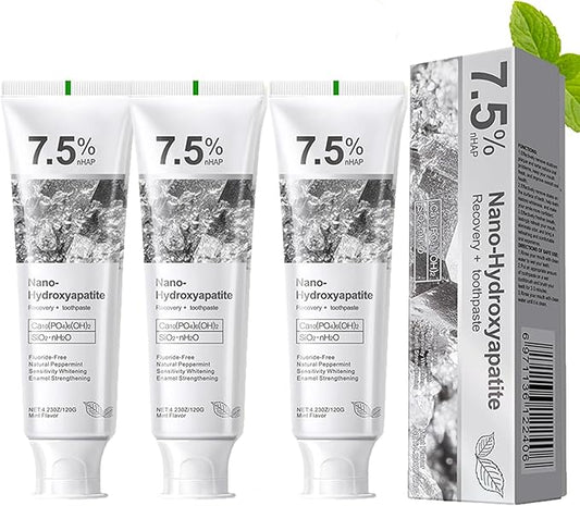 Hydroxyapatite Toothpaste, 7.5% Nano Deep Cleaning Toothpaste for Advanced Enamel Protection, Sensitive Relief Fluoride Free Effective Toothpastes, with Fresh Mint (4.2 Fl Oz (Pack of 3))