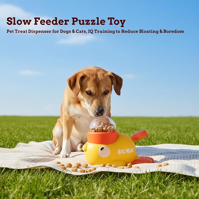 ANIS·KEBBR Duck-Shaped Treat Dispenser Dog Cat IQ Toy Slow Feeder for Small Pets