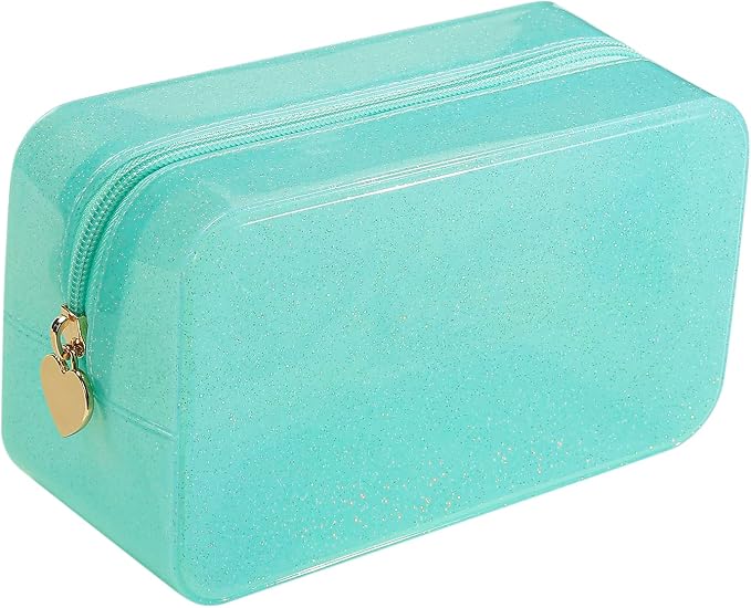 RSRSLEII Stardust Twinkle Jelly Travel Makeup & Toiletry Bag, Waterproof PVC Cosmetic Bag/Case for Women，Zipper SPF Beach Bag for Sunscreen Skincare and Daily Essentials (09Light Blue)