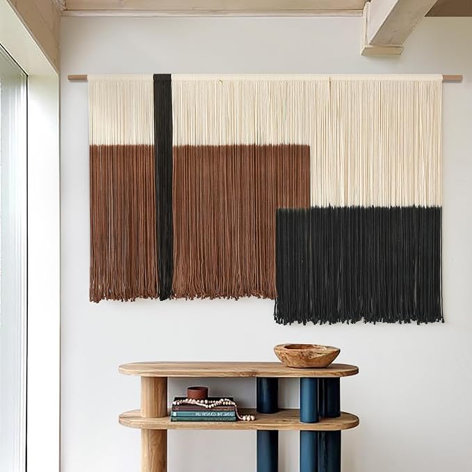Macrame Wall Hanging Large Dip Dyed Brown Boho Fiber Art Decor 57"W*35"L | Boho Wall Hanging, Large Wall Decor, Woven Fiber Art, Brown Dip Dyed Design, Handmade Textile Artwork,for Bedroom Living Room