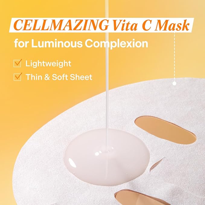 Torriden CELLMAZING Vita C Facial Mask (10 Sheets) | Radiance & Glow Boosting Korean Sheet Mask | Improving Overall Skin Tone | 5D Vitamin C + Niacinamide | Korean Face Mask