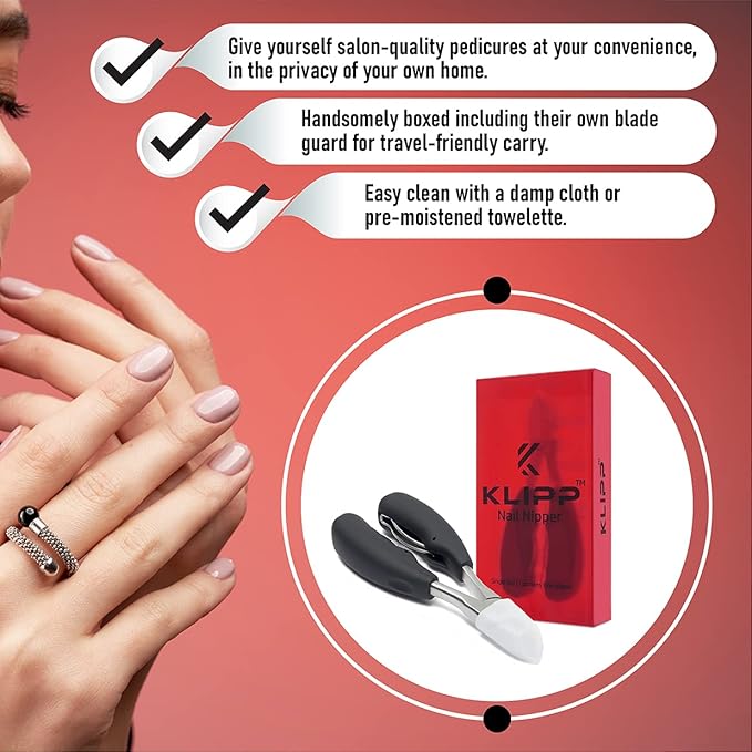 Toenail Clippers for Thick Toenails – KLIPP 15 mm Wide Jaw Thick Fingernail and Toenail Cutter with Curved Stainless-Steel Blades for Seniors (Eagle Beak)