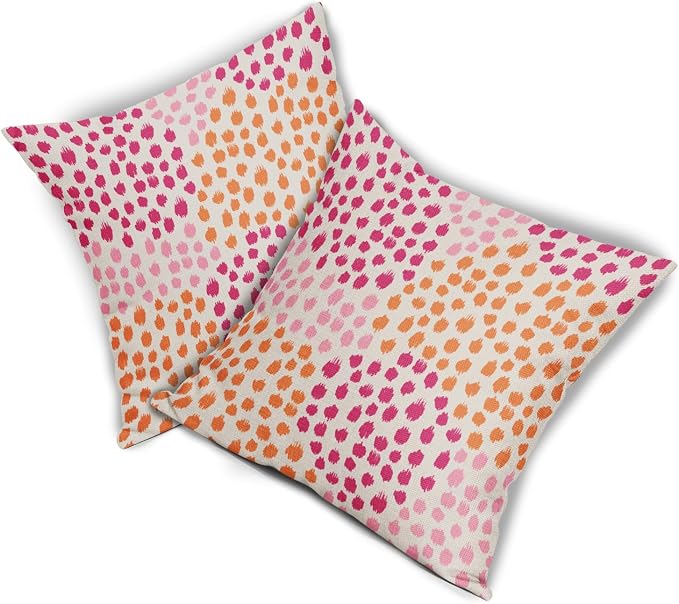 Pink and Orange Throw Pillow Covers 18x18 Set of 2 Hot Pink Preppy Room Decor 70s Colored Dot Decorative Pillows Trendy Print Outdoor Pillowcase Cushion Cover Linen Pillow Case for Sofa Couch Bed
