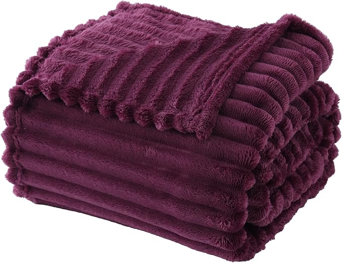 Amaranth Purple Throw Blanket for Couch Sofa 50”x60” Striped Design | Fleece Blankets Room Home Decor Lightweight Plush Soft Cozy Gifts for Women Mom