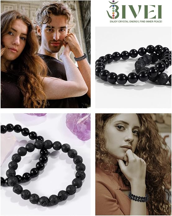 Bivei Natural Gemstone Semi Precious Healing Crystals Handmade Stretchy Round Beads Bracelet,Stocking Stuffers for Women Enhance Positive Energy