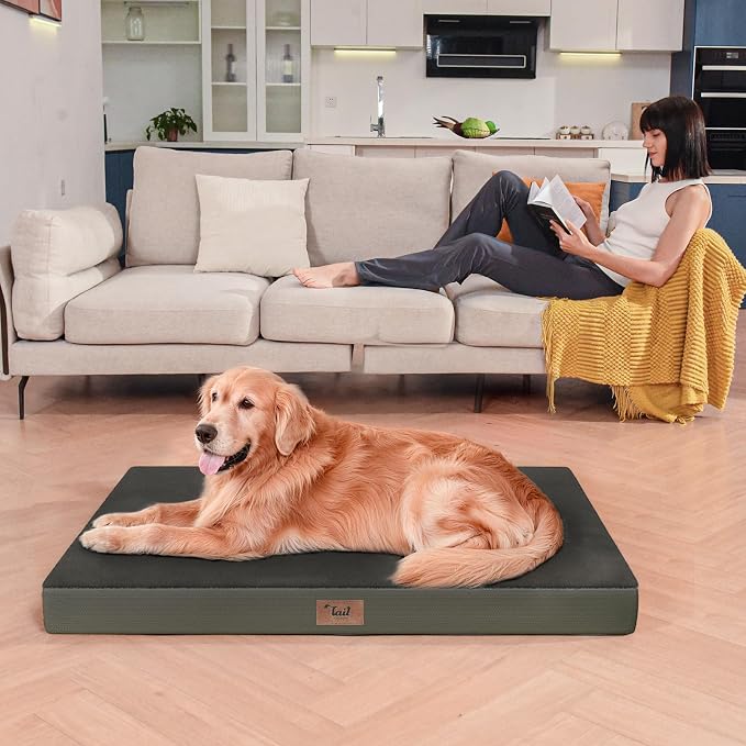 Outdoor Extra Large Dog Bed XXL for Giant Breed Dogs | Egg Crate Orthopedic Foam, Fits 48x30 Crates, TPU Waterproof Layer, Machine Washable 1680D Oxford Cover, Up to 110 lbs