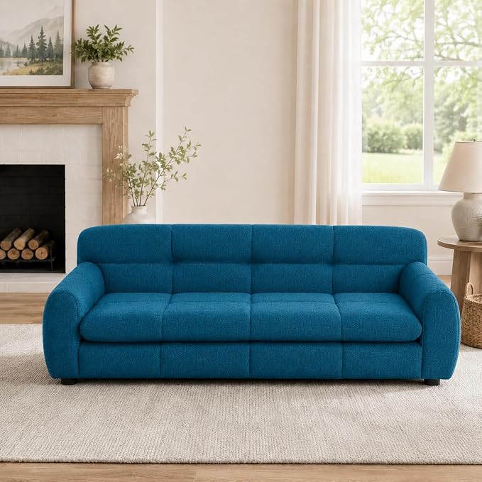 51"×28" Large Dog Sofa, for Large & Extra Large Dogs | Detachable Cushion | Reinforced Low Base|Non-Sagging |Breathable Linen Fabric | Soft Cushion | Armrest & Backrest | Blue