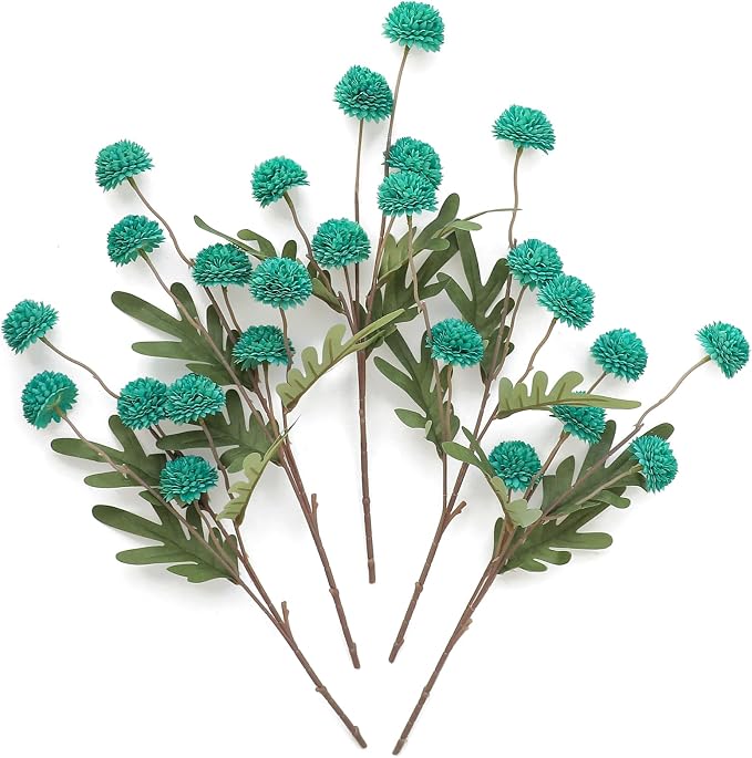 5pcs Teal Green Faux Silk Mums Artificial Flowers, Bulk Fake Small Mini Chrysanthemums with Stems for DIY Wedding Centerpieces Floral Arrangements Vase Fillers Home Decorations