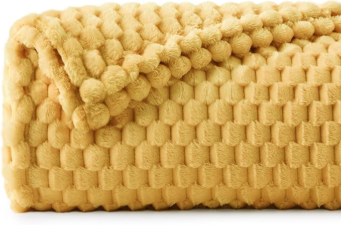 BEDELITE Yellow Throw Blanket for Couch, Soft Cozy Gifts for Women, 50 * 60 | 3D Jacquard Decorative Fleece Blanket, Super Soft Plush Throws, Cute Birthday Gift for Women & Men, Suitable for All Seasons