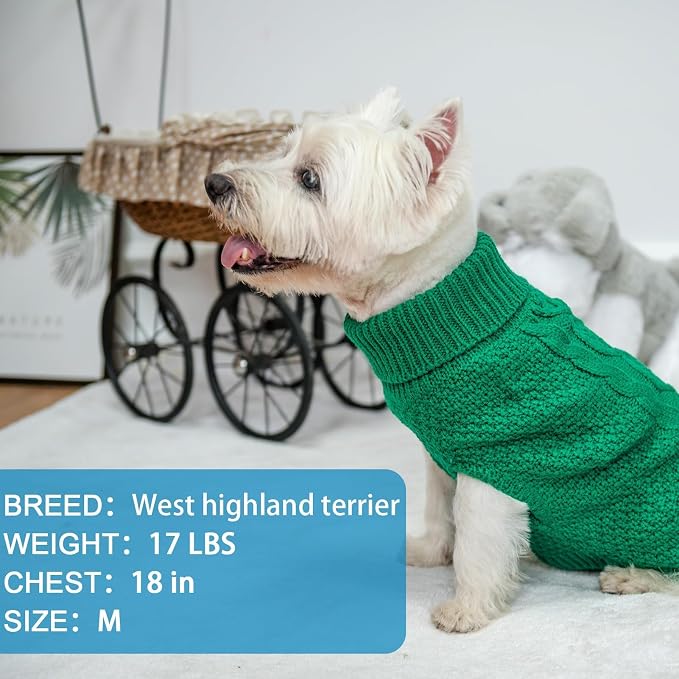 Mihachi Turtleneck Dog Sweater - Winter Coat Apparel Classic Cable Knit Clothes with Leash Hole for Cold Weather, Ideal Gift for Pet in New Year