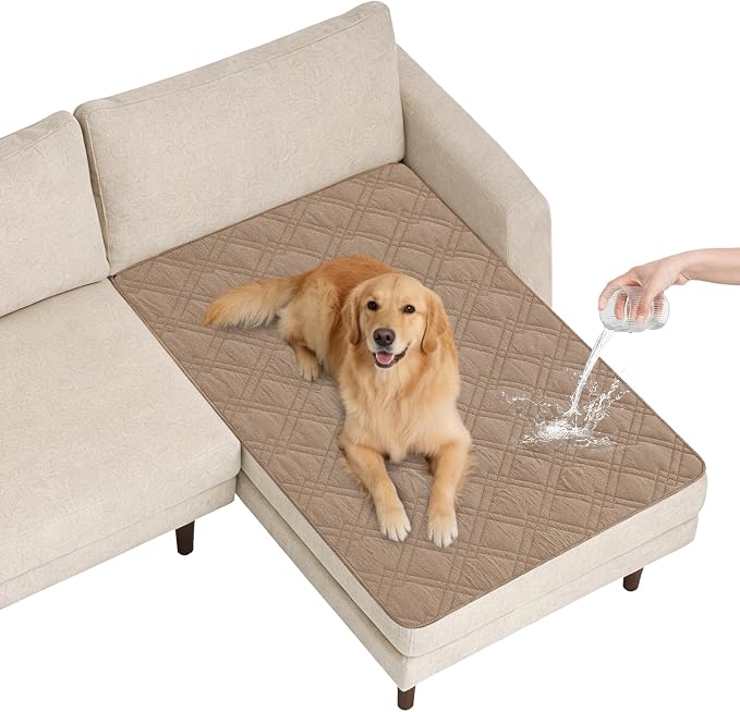 100% Waterproof Dog Bed Cover Pet Blanket,Taupe+Apricote (42"x50") | ,7-Layer Reversible Couch Covers for Dogs Met for Sofa Furniture Car Camping