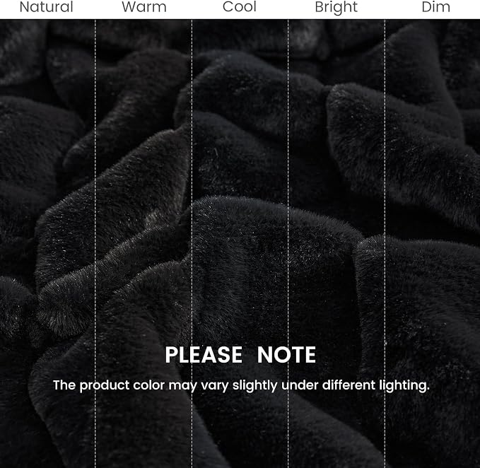 Cozy Bliss Deluxe Sheared Rabbit Faux Fur Throw Blanket, Black 60"x80" | Soft Fuzzy High-Low Sculpted Plush Blanket for Couch, Cozy Home Accent, All Season Use