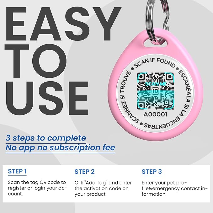 QR Code Dog Tags Personalized for Pets, Real-time Alerts, Blackx3