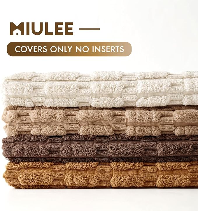 MIULEE Pack of 4 Corduroy Decorative Throw Pillow Covers 18x18 Inch Brown | Neutral Rustic Farmhouse Boho Soft Striped Pillow Covers,Home Decor for Sofa,Living Room,Couch,Bed