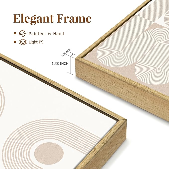 SAFERRYHOME Boho Neutral Abstract Beige Modern Wall Art Set of 3,16"x24" | Mid Century Neutral Framed Canvas Print Modern Wall Decor,Geometric Line Artwork for Living Room Bedroom Office,Ready to Hang
