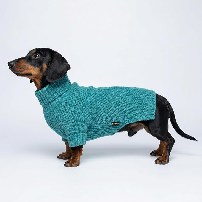 Fitwarm Medium Turtleneck Dog Knitted Sweater, Teal Blue Thermal Winter Dog Clothes for Small Dogs - Pullover Jumper Pet Outfit