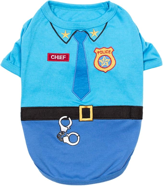 Parisian Pet Police Dog Costume - 100% Cotton Blue Dog Clothes for Large Dogs - Lightweight Puppy Outfits - Funny French Bulldog Clothes - Cute Cop Uniform Pet Shirt - Stretchy T Shirt for Dogs