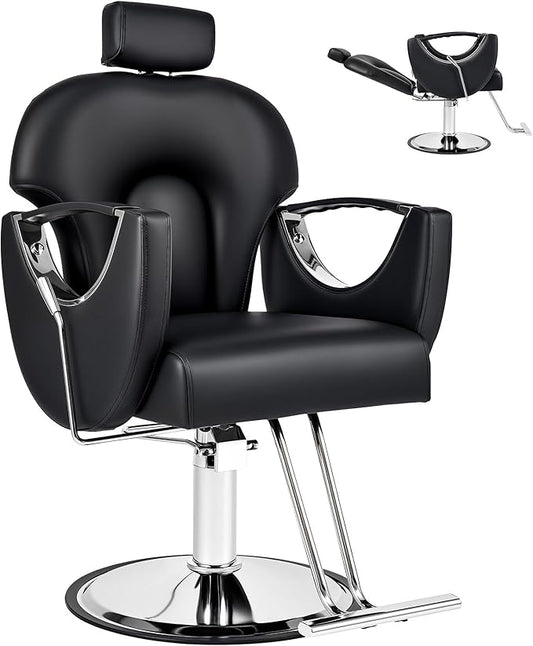 CO-Z Salon Chair for Hair Stylist, Professional Reclining Barber Chair with Hydraulic Pump, Adjustable Height, 360° Swivel, Classic Hairdressing Chair for Barbershop Beauty Spa Tattoo Shop, Black