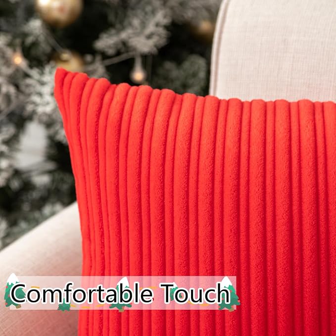 UGASA 14x36 Inch Christmas Pillow Cover Pack of 1 Soft Boho Stripe Corduroy Large Long Rectangle Lumbar Cushion Case Farmhouse Decorative Pilowcase for Bed, Couch, Sofa, Bedroom, Living Room, Red