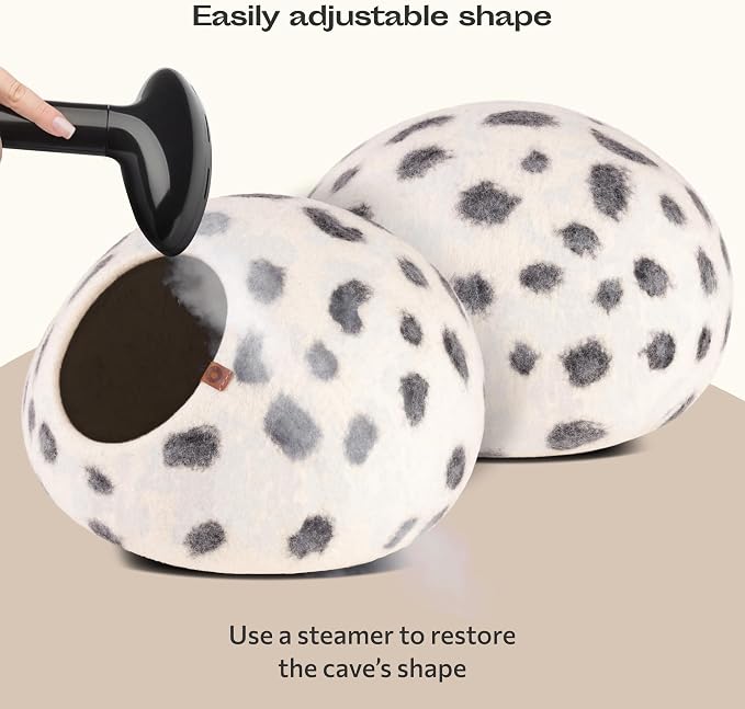 Cat Cave - Merino Wool Bed for Indoor Cats (Snow Leopard, Large) | Cat Bed Enclosure, Premium Felt, Handmade, Super Soft, Lightweight, Breathable, Adjustable Shape