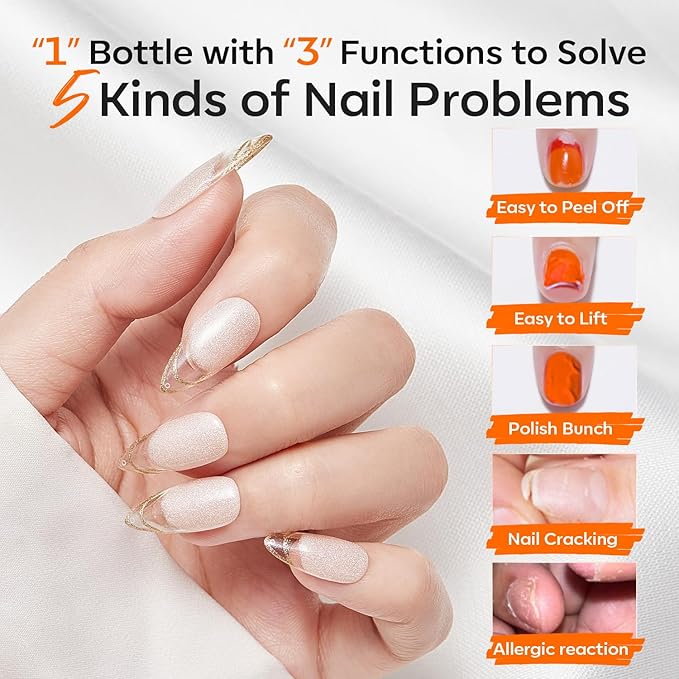modelones Nail Dehydrator and Primer Base Coat, 3-in-One HEMA-Free Nourishing Prep for Acrylic & Gel Nails, Supports Growth