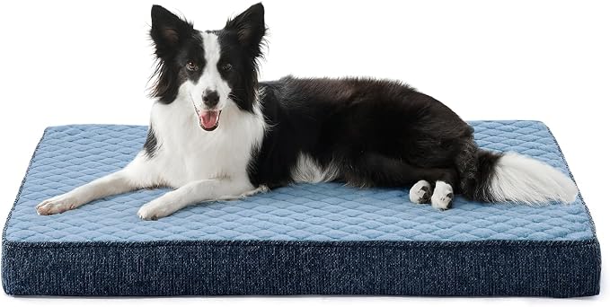 JOEJOY Orthopedic Dog Bed for Large Dogs, Washable Dog Crate Bed Large Sized with Removable Cover, Egg Memory Foam Big Pet Beds, Blue, 35"x22"