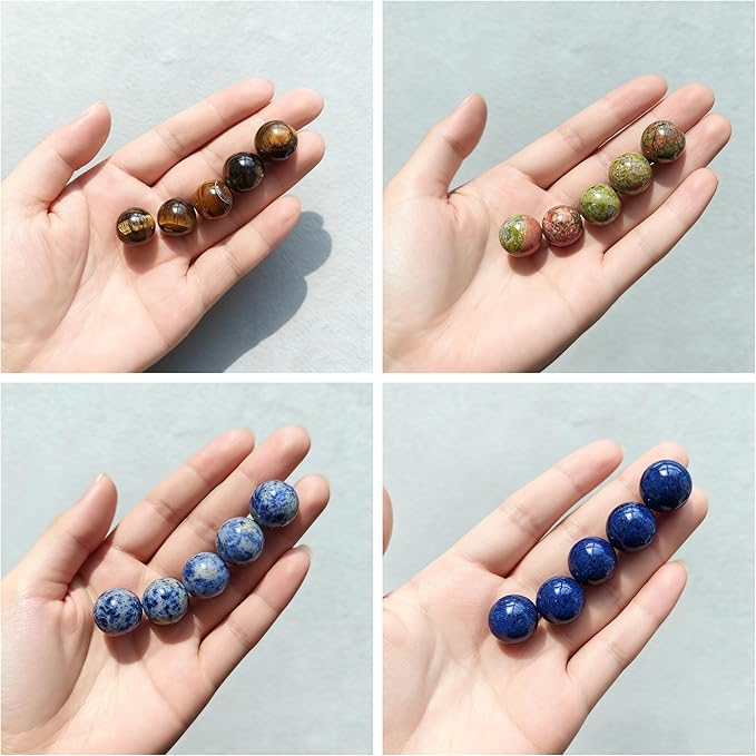 20Pcs 16mm Natural Stone Balls Gemstone Spheres Polished Assorted Small Marbles -Tiger Eye*5, Unakite*5,Sodalite*5,Blue Stone*5