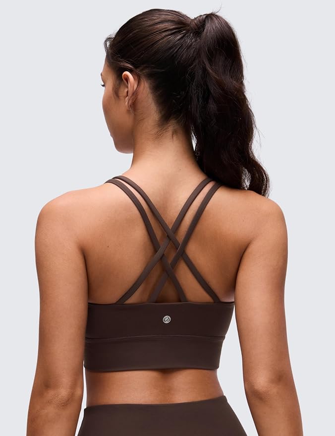 CRZ YOGA Softness Mold Butterluxe Strappy Longline Sports Bras for Women - Double Spaghetti Strap Workout Yoga Crop Top