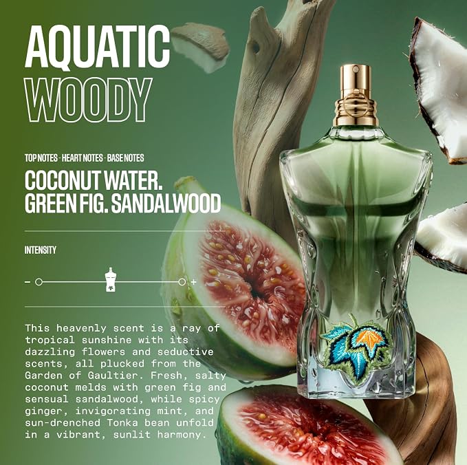 Jean Paul Gaultier Le Beau Paradise Garden Eau de Parfum for Men - Long Lasting Fresh Woody Aquatic Mens Cologne with Coconut Water, Green Fig & Sandalwood - Designer Fragrance Spray, 2.5 oz