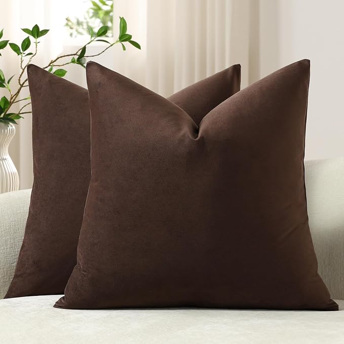Throw Pillow Covers 22x22 Chocolate Brown: Pack of 2 Cozy Soft Velvet Square Modern Luxury Decorative Throw Pillow Cases for Sofa Couch Living Room Bed Home Decor