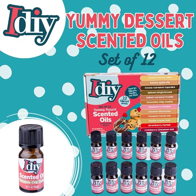 Dessert Scented Fragrance Oil Set (12 Pack) – 10ml Large Bottles, Sweet Bakery Scents for Diffuser, Aromatherapy, Candle Making, Soap, Slime & DIY Crafts – Vanilla, Chocolate, Caramel, Fruit