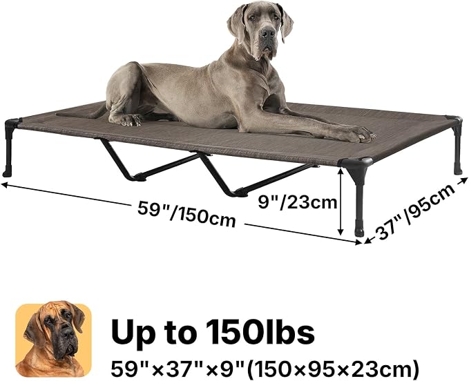 Veehoo Outdoor Elevated Dog Bed Large Sized Dogs, XXL Cooling Raised Dog Cots Beds Training Platform Off Ground Hammock with Breathable Mesh, No-Slip Feet, 59"x37.5", Brown | Off-ground training platform, portable camping hammock, breathable mesh, easy...