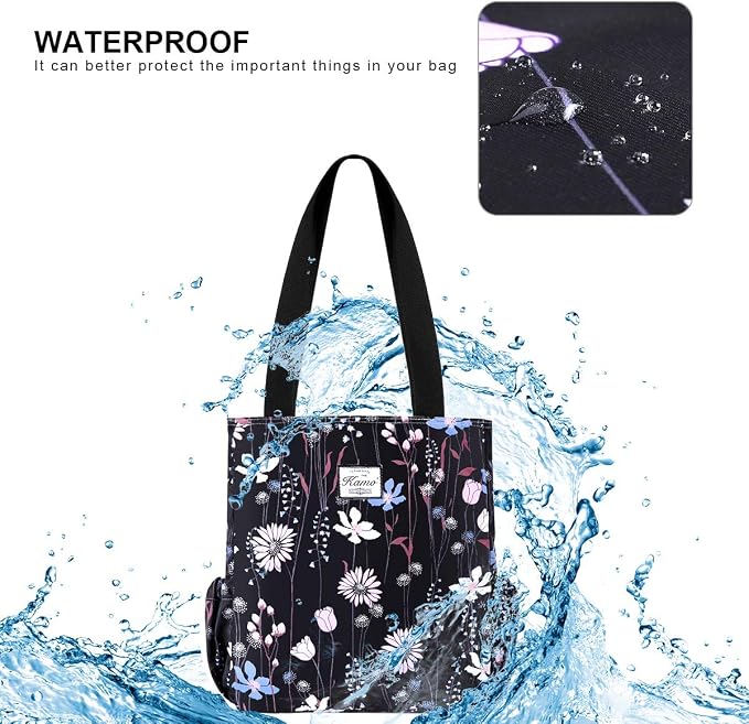 KAMO Floral Tote Bag - Waterproof Lightweight Handbags Travel Shoulder Bag for Hiking Yoga Gym Swimming Travel Beach