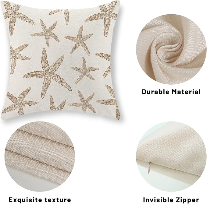 Brown Starfish Pillow Covers 20x20 Set of 2 Coastal Throw Pillows Spring Summer Nautical Ocean Theme Beach Decorative Pillow Cases Farmhouse Outdoor Decor Linen Cushion Case for Couch Sofa