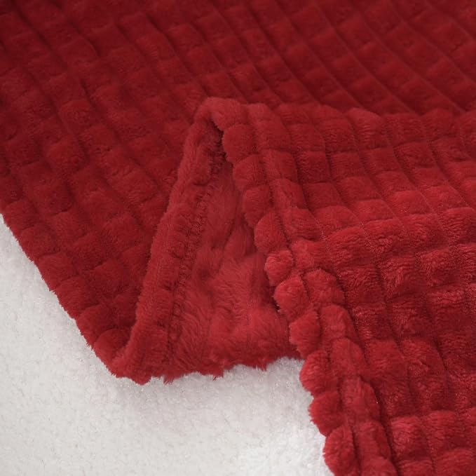 Puncuntex Fleece Throw Blanket Red 50"×70" with Square Grid Design | Super Soft Plush Cozy Flannel Throw Blanket Luxury for Couch Sofa Chair