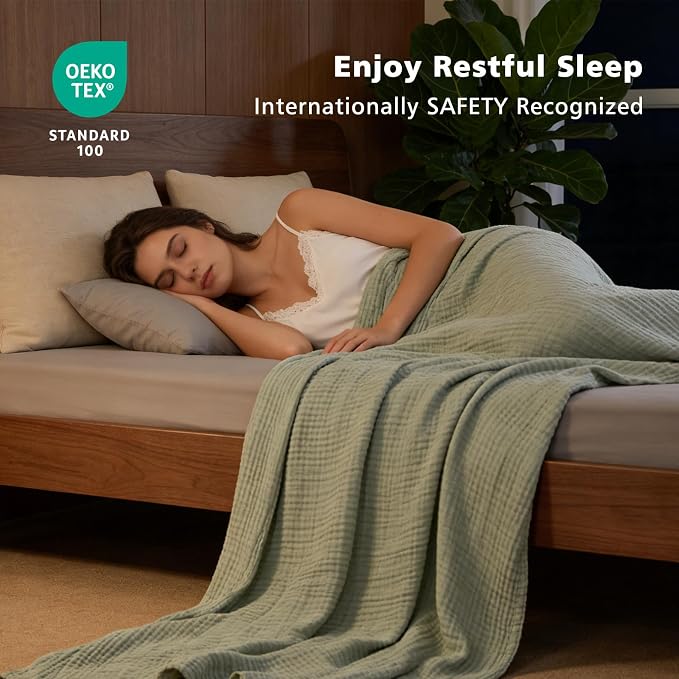 EMME Cotton Muslin Twin XL Blanket Breathable Gauze Soft Lightweight Blankets Adults Gifts for Women (Heather Sage Green, 66"x90")