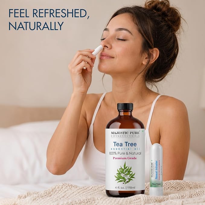 Majestic Pure Tea Tree Essential Oil, 4 Fl Oz | With Nasal Inhaler