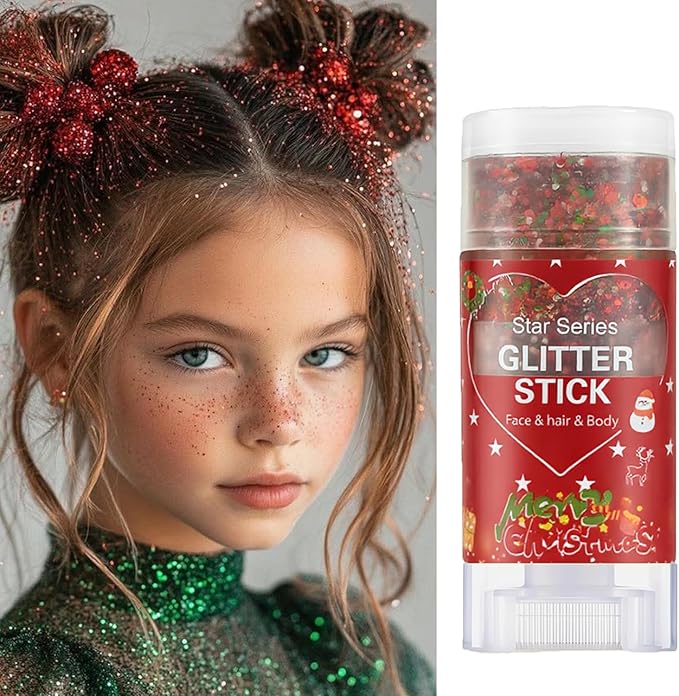 Christmas Body Glitter Stick,Face Hair Glitter for Kids Women Makeup,Waterproof Hair Glitter,Singer Concert Festival Rave Halloween Accessories,Mermaid Sequins Face Paint Gel Kit (Red)