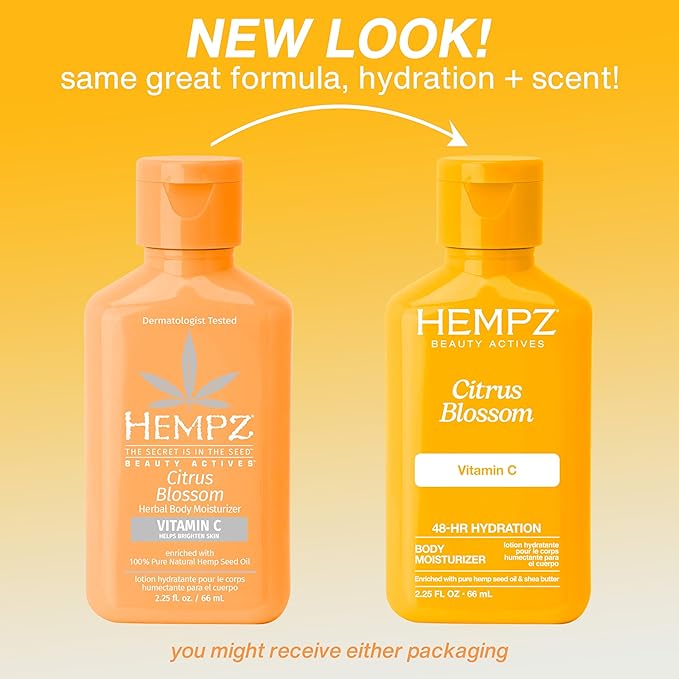 Hempz Body Lotion - Citrus Blossom Limited Edition Mini Daily Moisturizing Cream, Shea Butter, Aloe, Body Moisturizer - Skin Care Products, All Natural Hemp Seed Oil - Travel Size 2.25 Fl Oz