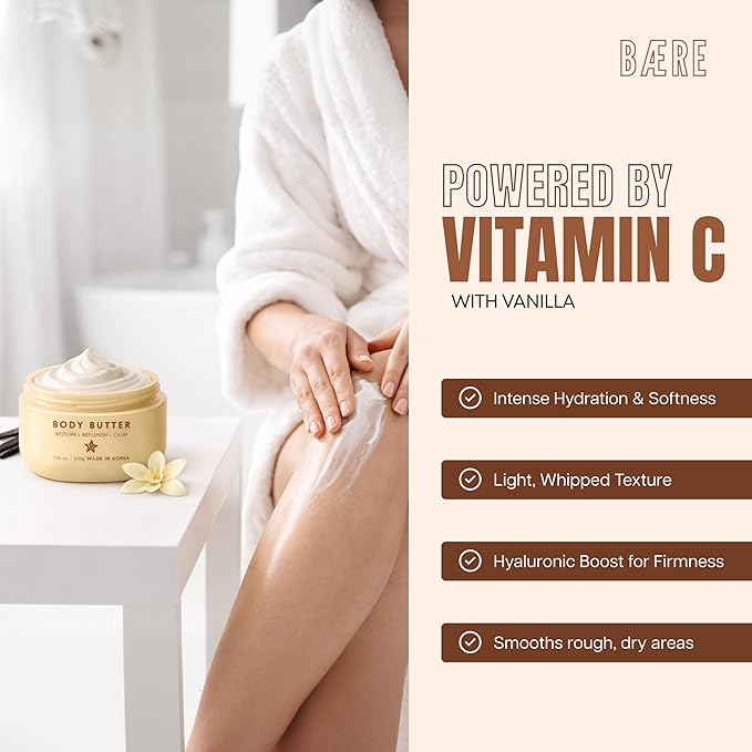 Niacinamide Body Butter With Vanilla - Dermatologist Tested, Anti Aging, Korean Skin Care - Replenish Moisture, Calm Comfort & Restore Barrier - Vegan, Clean Beauty, Cruelty Free - 7.05 oz