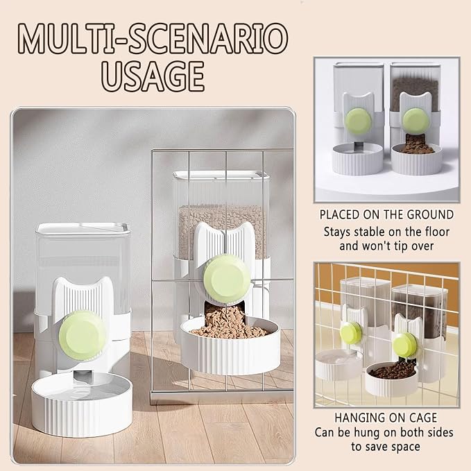 kathson Rabbit Feeder for Cage,Bunny Water Bottle,Pet Food Dispenser,Green | Gravity Automatic Guinea Pig Feeder Waterer Set,Hanging Small Pet Food Bowl Feeding Station for Ferret Chinchilla Cat Puppy