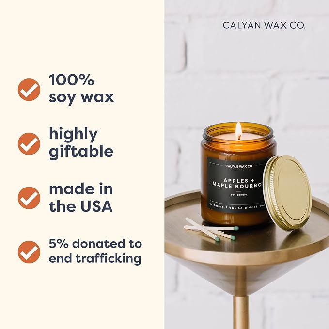 Calyan Wax Co. Vetiver & Tonka Scented Candle - 57 Hour Burn - Luxury Clean Soy Wax Candles - Long Lasting Amber Glass Jar Candle for Home - 7.2oz