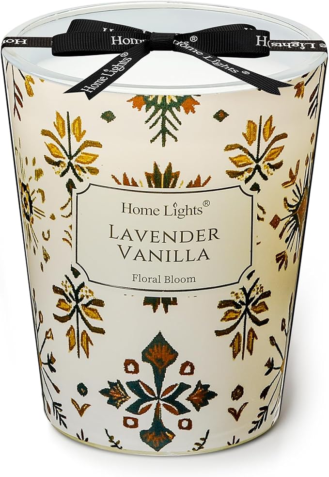 HomeLights Soy Wax Candles for Home Scented, 1-Wick Candles in Lavender Vanilla Scented, Aromatherapy Candles Gift for Parties, Relaxing, Bohemian Natural Textures, 6.7oz