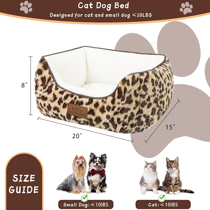 Zerbuger 20in Leopard Rectangle Cat Dog Bed Machine Washable Sleeping Sofa | for Large Medium Small Pets Indoor Outdoor, Non-Slip Bottom Soft Puppy Bed Durable Orthopedic Calming Pet Cuddler
