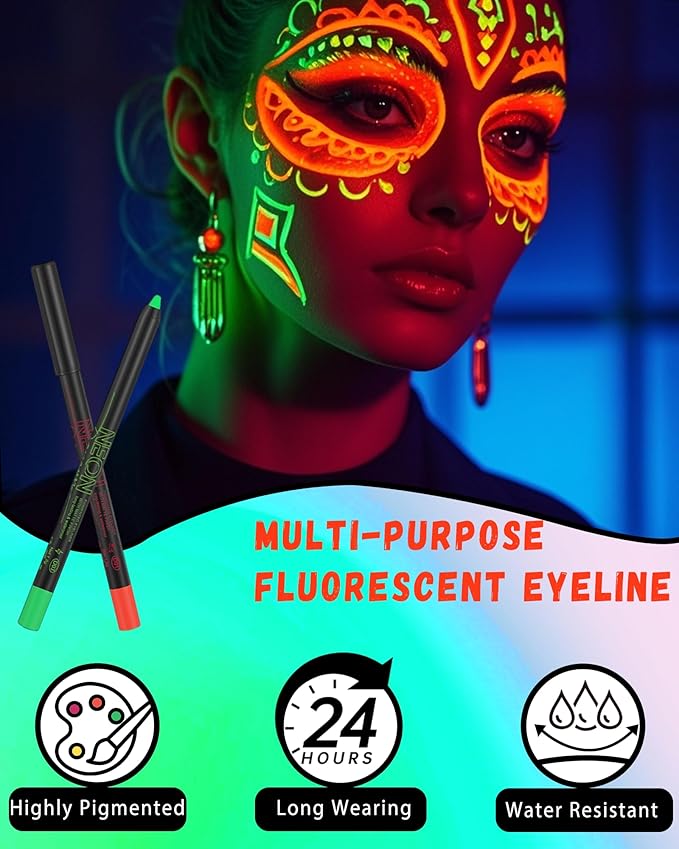 UV Neon Colored Gel Eyeliner Pencil, Matte Rainbow Colorful Eyeliner Pencils Glow in the Dark Makeup, Waterproof Long Lasting Eye Liner Pen with Sharpener for Halloween Face Body Painting-B04 Yellow