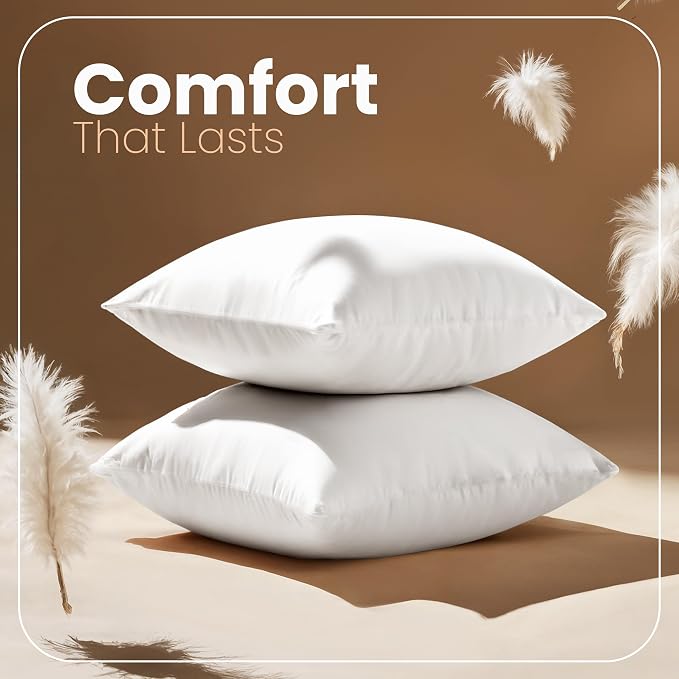 Utopia Bedding 16x16 Pillow Inserts, White Throw Pillows for Couch, 2 Pack | Indoor cushion inserts for bed, sofa & couch, Supportive & fluffy decorative pillows for everyday comfort, Set of 2, White