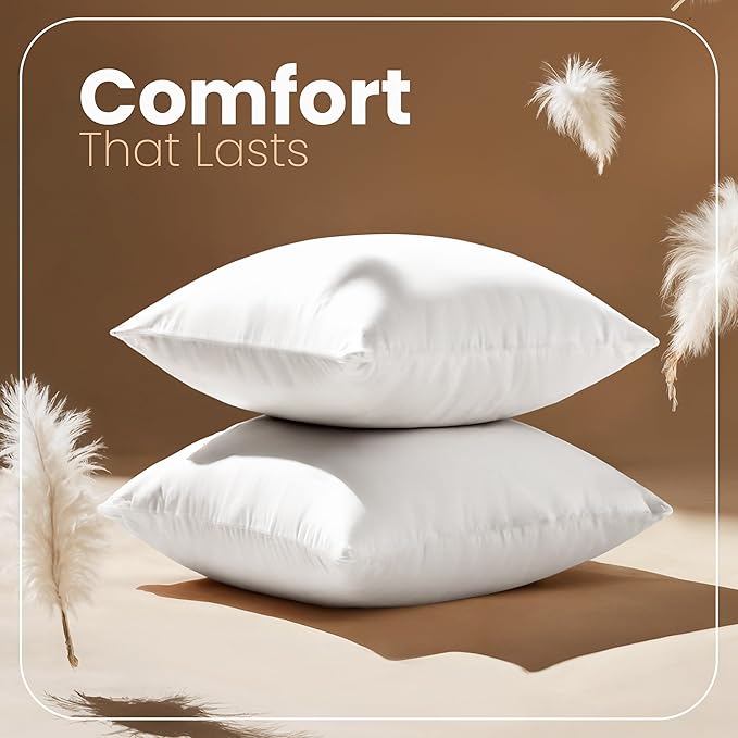 Utopia Bedding 18x18 Pillow Inserts, White Throw Pillows for Couch, 2 Pack | Indoor cushion inserts for bed, sofa & couch, Supportive & fluffy decorative pillows for everyday comfort, Set of 2, White