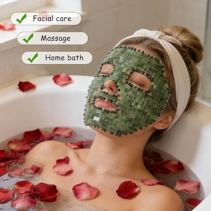 gemshan Jade Mask,100% Natural Stone Facial Mask for SPA Skincare Beauty Tools for Puffy Eyes Dark Circles